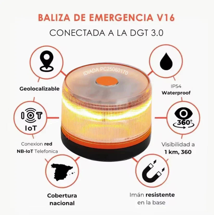 Luz de Emergencia V16 DGT con Geolocalización 3.0 – IP54 – Normativa 2026
