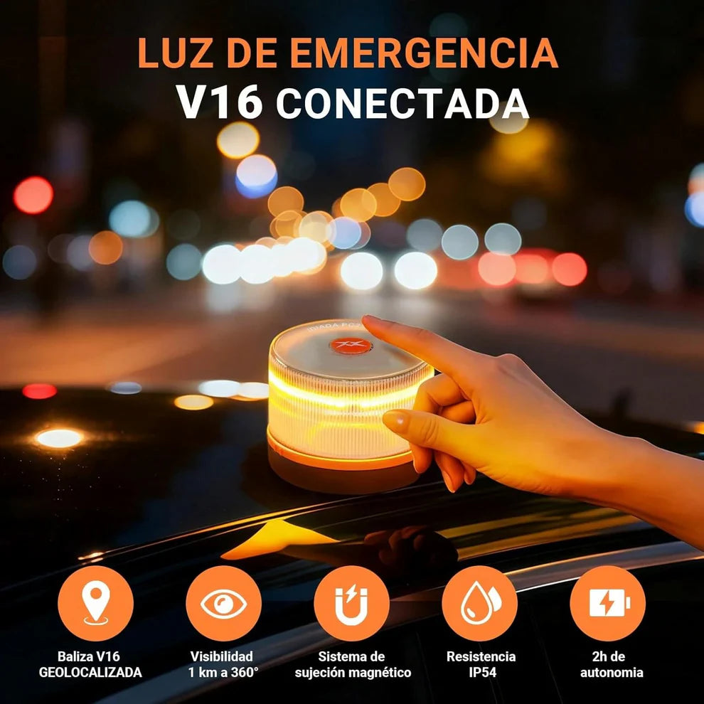 Luz de Emergencia V16 DGT con Geolocalización 3.0 – IP54 – Normativa 2026